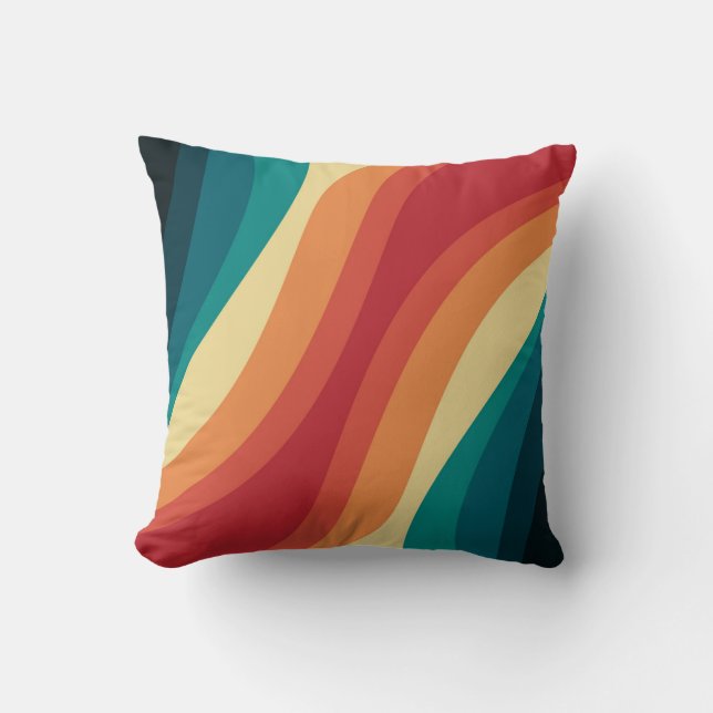 Multicolored retro style waves design cushion (Front)