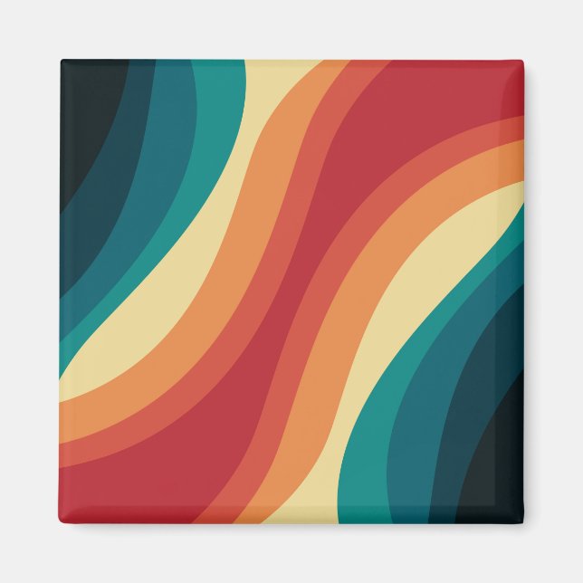 Multicolored retro style waves design magnet (Front)