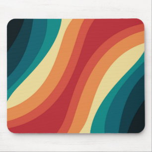 Multicolored retro style waves design mouse pad