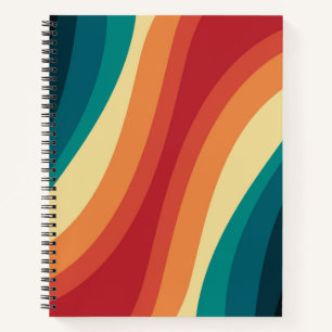 Multicolored retro style waves design notebook