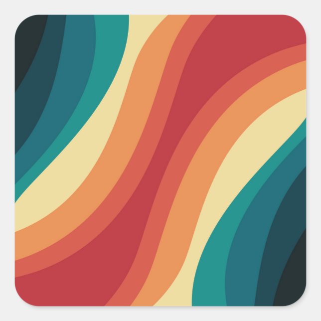 Multicolored retro style waves design square sticker (Front)