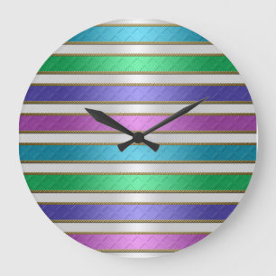Multicolored Ribbons Stripes in Pink Blue Purple Large Clock