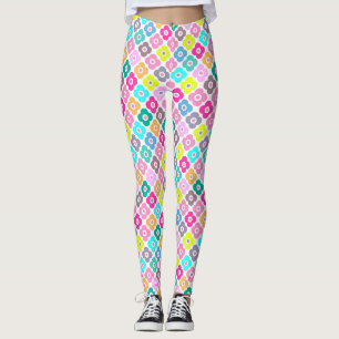 Multicolored rustic flower pattern on white leggings