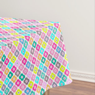 Multicolored rustic flower pattern on white  tablecloth