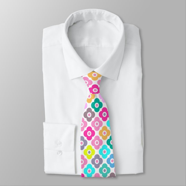 Multicolored rustic flower pattern on white  tie (Tied)