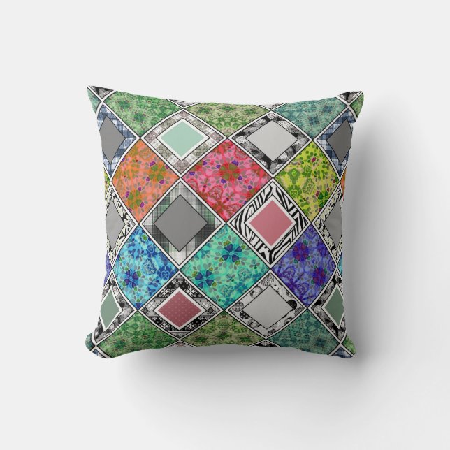 Multicolored , rustic , patchwork , patches  cushion (Front)