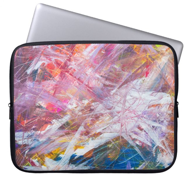 Multicolored scratch abstract painting laptop sleeve (Front)