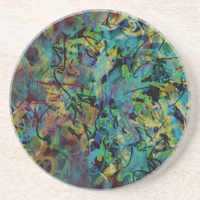 Multicolored Scribbled Abstract Art Coaster (Front)