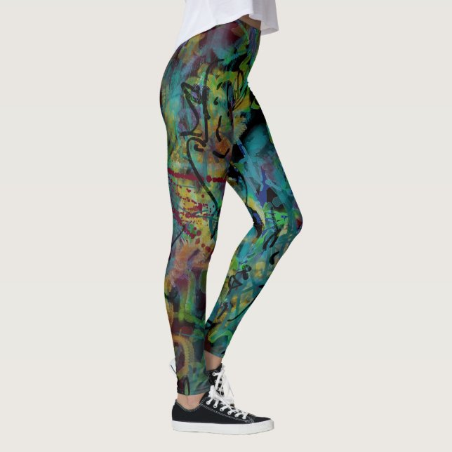 Multicolored Scribbled, Splashed Crazy Art Leggings (Right)