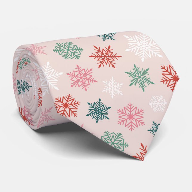 Multicolored snowflake pattern – winter christmas tie (Rolled)