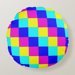 Multicolored Squares 4 Round Cushion