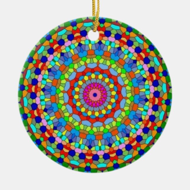 Multicolored Stained Glass Kaleidoscope Ornament (Front)