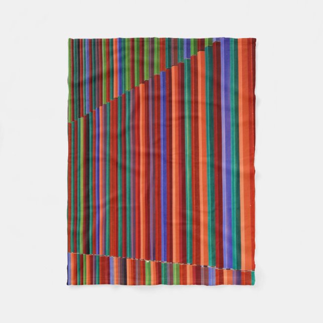 Multicolored striped illustration fleece blanket (Front)