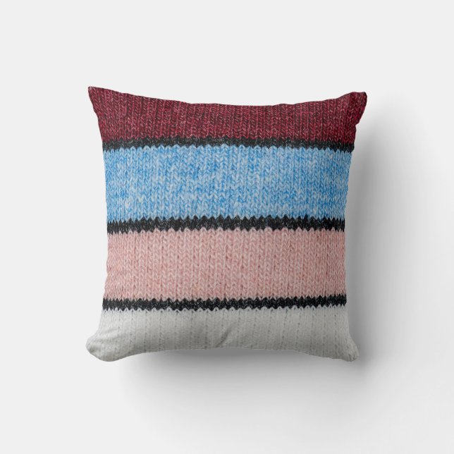 Multicolored Striped Wool: Fabric Texture. Cushion (Front)