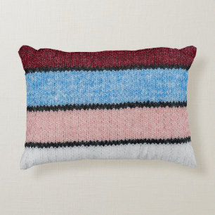 Multicolored Striped Wool: Fabric Texture. Decorative Cushion