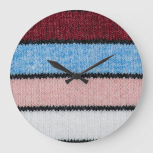 Multicolored Striped Wool: Fabric Texture. Large Clock