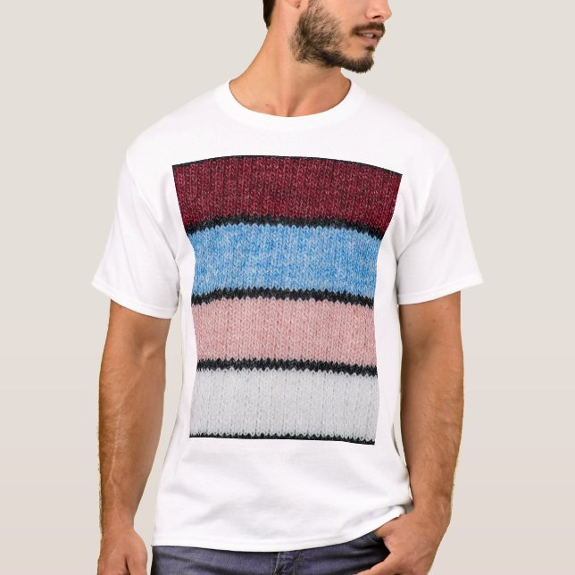 Multicolored Striped Wool: Fabric Texture. T-Shirt (Front)