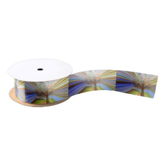 Multicolored Stripes Autumn Tree Art Satin Ribbon