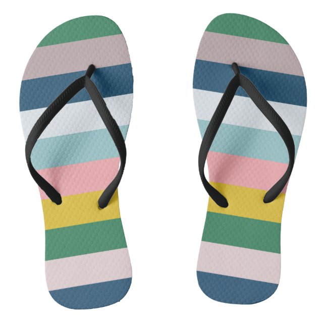 Multicolored Stripes Green Blue Pink Jandals (Footbed)