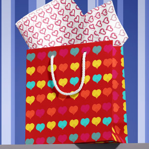 Multicolored stylish hand-drawn heart shapes medium gift bag