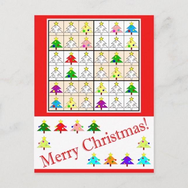 Multicolored Sudoku for Christmas Holiday Postcard (Front)