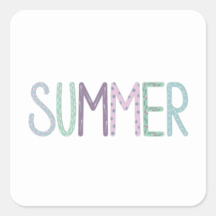 multicolored summer lettering square sticker