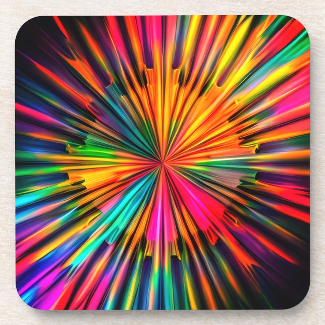 Multicolored Sunburst Design Hard Plastic Coaster (Front)