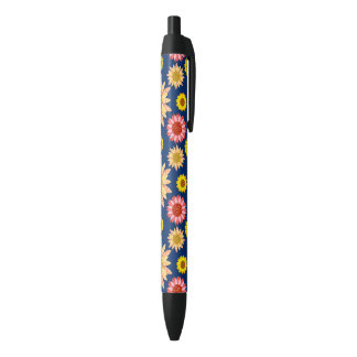 Multicolored sunflowers design black ink pen