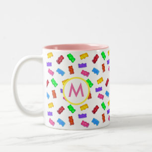 Multicolored Sweet Bears & Pink Monogram Two-Tone Coffee Mug
