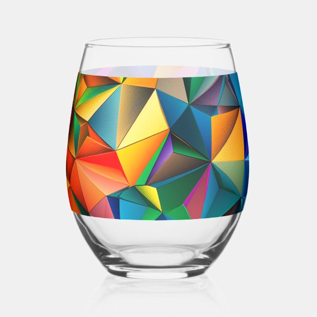 Multicolored triangle shapes stemless wine glass (Front)