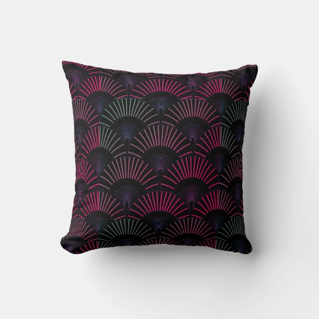 Multicolored Tropical Art Scalloped Fan Pattern  Cushion (Front)