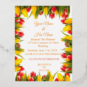 Multicolored Tulips Bouquet Thunder_Cove Foil Invitation Postcard
