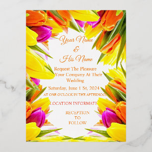 Multicolored Tulips Bouquet Thunder_Cove Foil Invitation Postcard