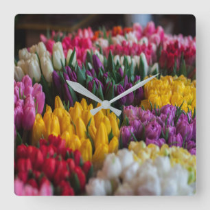 Multicolored Tulips Square Wall Clock