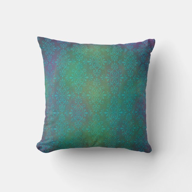 Multicolored Turquoise Abstract Damask Cushion (Front)