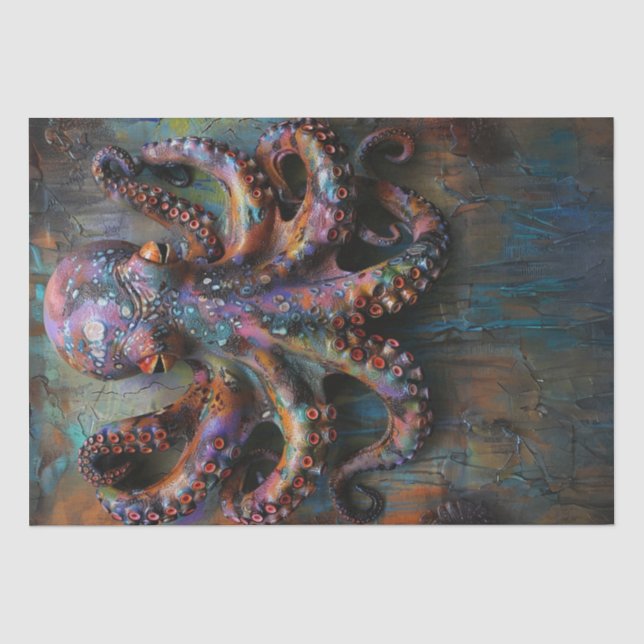 Multicolored Vibrant Octopus Decoupage Tissue Paper (Front)