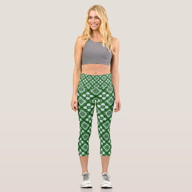 Multicolored Vibrant Pattern Capri Leggings (Front)