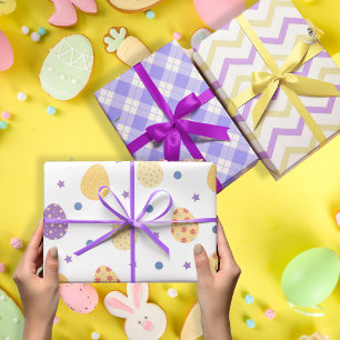 Multicolored violet easter Eggs set of 3 Wrapping Paper Sheet