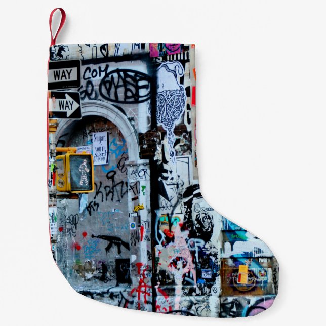 MULTICOLORED WALL PAINTING SMALL CHRISTMAS STOCKING (Front)