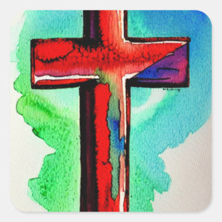 Multicolored Watercolor Cross Sticker