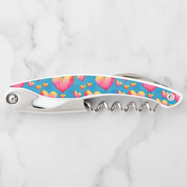 Multicolored Watercolor Hearts Corkscrew (Front)