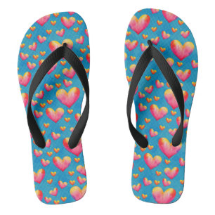 Multicolored Watercolor Hearts Flip Flops
