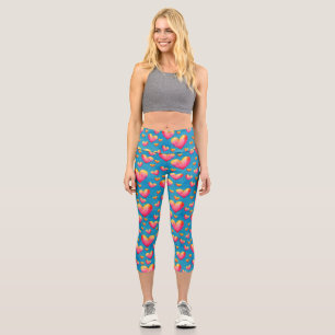 Multicolored Watercolor Hearts High Waisted Capris