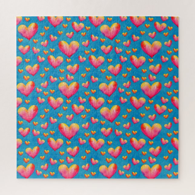 Multicolored Watercolor Hearts Jigsaw Puzzle (Vertical)