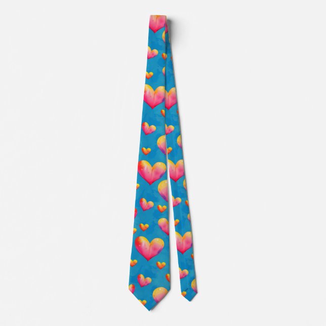 Multicolored Watercolor Hearts Neck Tie (Front)
