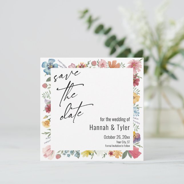Multicolored Watercolor Meadow Wildflower Boho Save The Date (Standing Front)