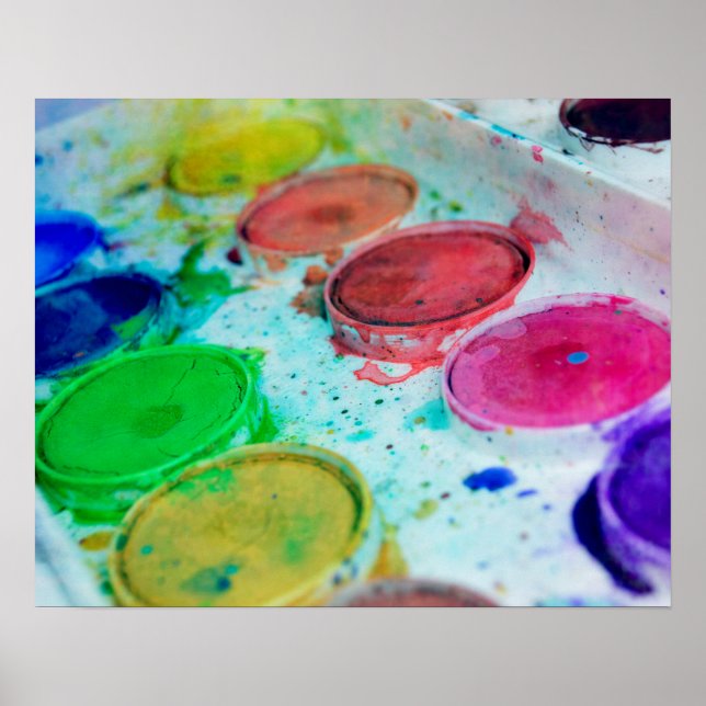 Multicolored Watercolor Paint Palette Poster (Front)