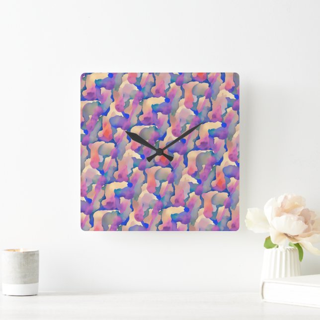 Multicolored Watercolor Pattern Wall Clock (Home)
