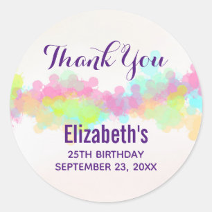 Multicolored Watercolor Splash Thank You Classic Round Sticker