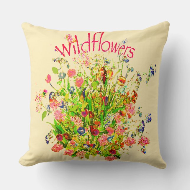 Multicolored Wildflowers Text Cushion (Front)